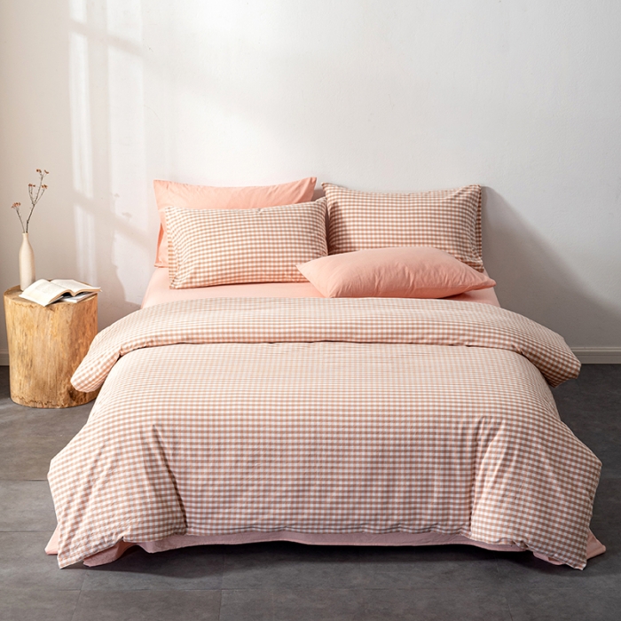 91家纺网 家纺一手货源 找家纺 久典 2022新款A类色织全棉水洗棉四件套（单品有售）粉小格