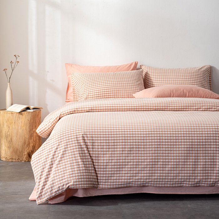 91家纺网 家纺一手货源 找家纺 久典 2022新款A类色织全棉水洗棉四件套（单品有售）粉小格