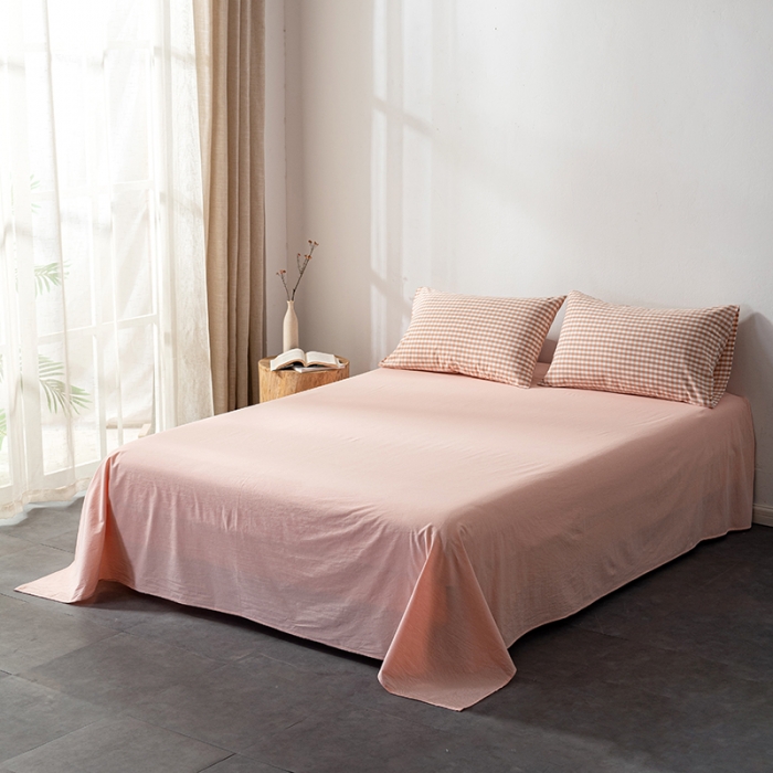 91家纺网 家纺一手货源 找家纺 久典 2022新款A类色织全棉水洗棉四件套（单品有售）粉小格