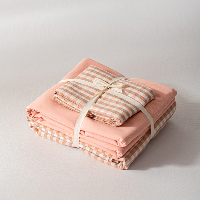 91家纺网 家纺一手货源 找家纺 久典 2022新款A类色织全棉水洗棉四件套（单品有售）粉小格