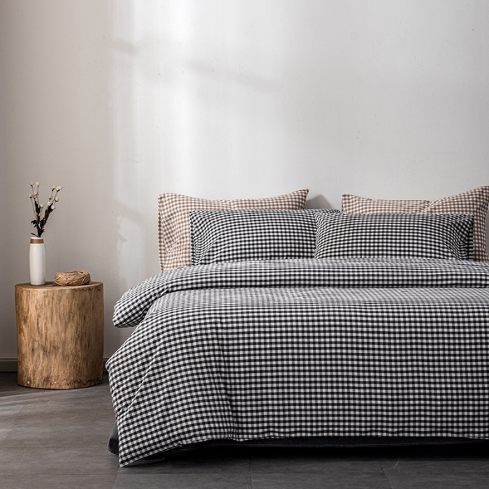 91家纺网 家纺一手货源 找家纺 久典2022新款A类色织全棉水洗棉四件套（单品有售）黑白小格