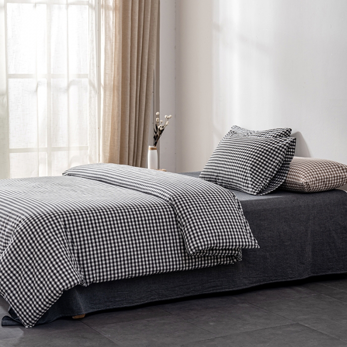 91家纺网 家纺一手货源 找家纺 久典2022新款A类色织全棉水洗棉四件套（单品有售）黑白小格