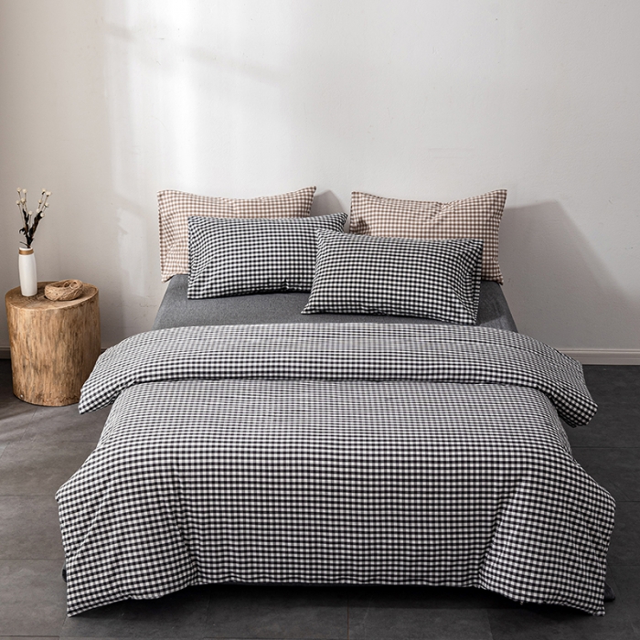 91家纺网 家纺一手货源 找家纺 久典2022新款A类色织全棉水洗棉四件套（单品有售）黑白小格