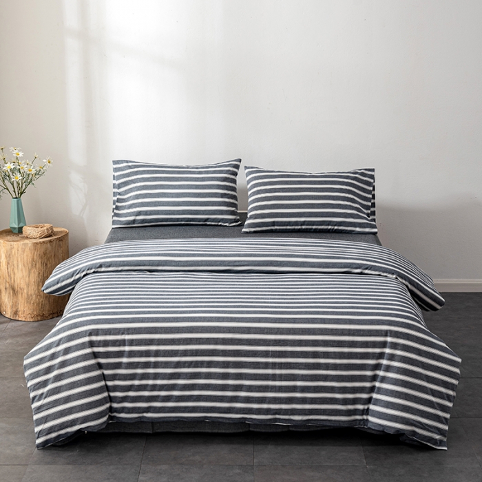 91家纺网 家纺一手货源 找家纺 久典 2022新款A类色织全棉水洗棉四件套（单品有售）灰粗条