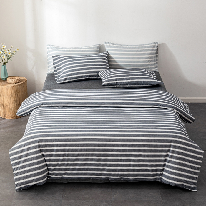 91家纺网 家纺一手货源 找家纺 久典 2022新款A类色织全棉水洗棉四件套（单品有售）灰粗条