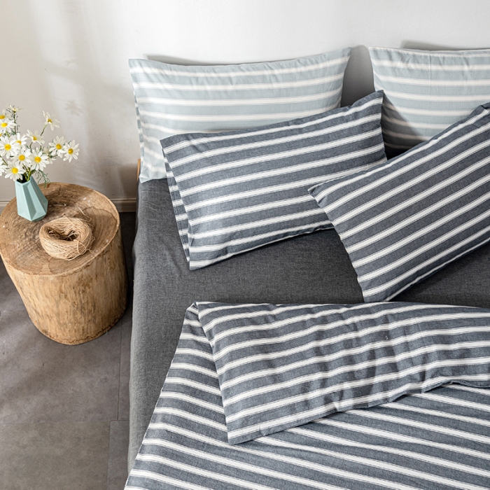 91家纺网 家纺一手货源 找家纺 久典 2022新款A类色织全棉水洗棉四件套（单品有售）灰粗条