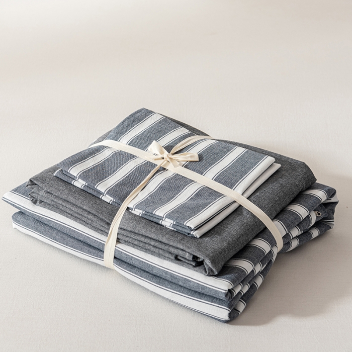 91家纺网 家纺一手货源 找家纺 久典 2022新款A类色织全棉水洗棉四件套（单品有售）灰粗条