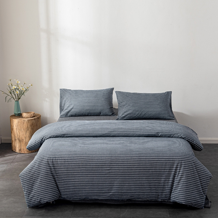 91家纺网 家纺一手货源 找家纺 久典 2022新款A类色织全棉水洗棉四件套（单品有售）灰细条