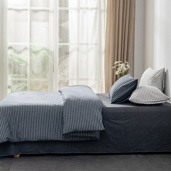 91家纺网 家纺一手货源 找家纺 久典 2022新款A类色织全棉水洗棉四件套（单品有售）灰细条