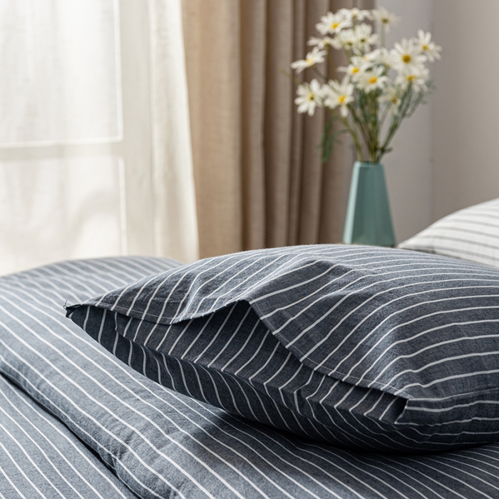 91家纺网 家纺一手货源 找家纺 久典 2022新款A类色织全棉水洗棉四件套（单品有售）灰细条