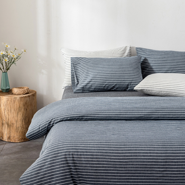 91家纺网 家纺一手货源 找家纺 久典 2022新款A类色织全棉水洗棉四件套（单品有售）灰细条