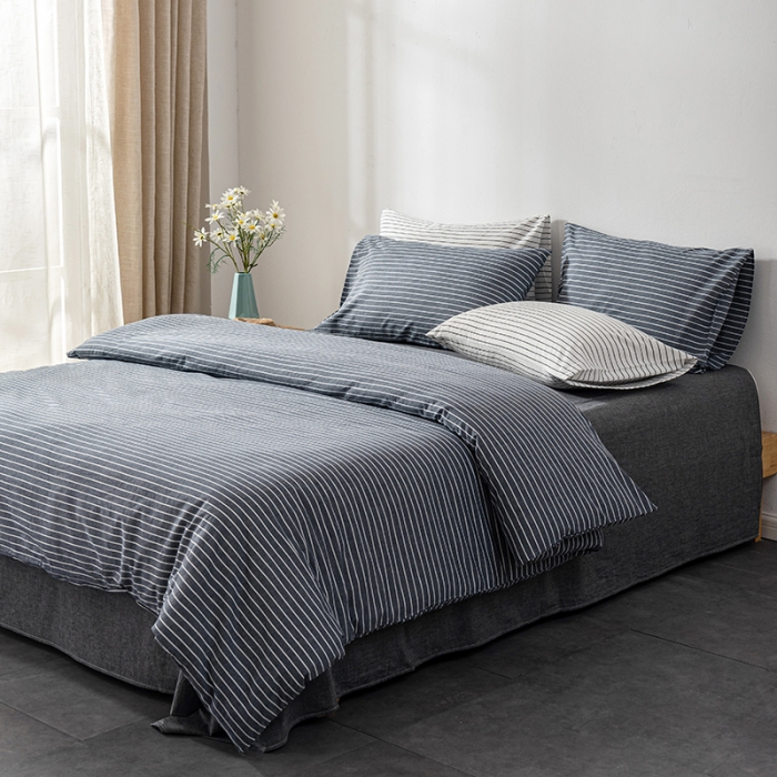 91家纺网 家纺一手货源 找家纺 久典 2022新款A类色织全棉水洗棉四件套（单品有售）灰细条