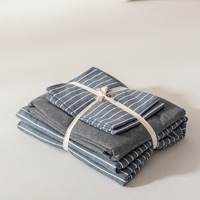 91家纺网 家纺一手货源 找家纺 久典 2022新款A类色织全棉水洗棉四件套（单品有售）灰细条