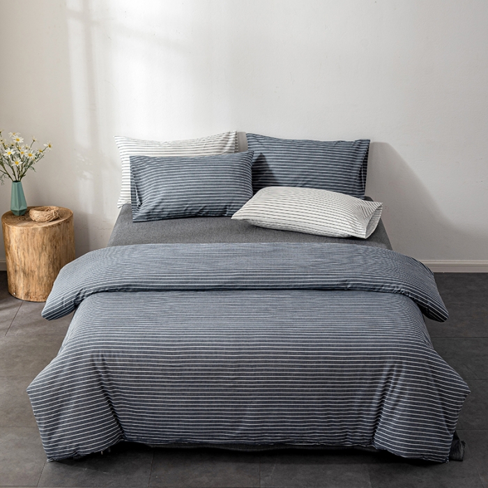 91家纺网 家纺一手货源 找家纺 久典 2022新款A类色织全棉水洗棉四件套（单品有售）灰细条