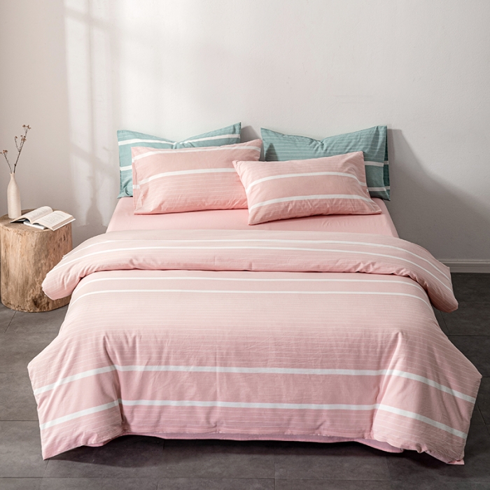 91家纺网 家纺一手货源 找家纺 久典 2022新款A类色织全棉水洗棉四件套（单品有售）极简粉