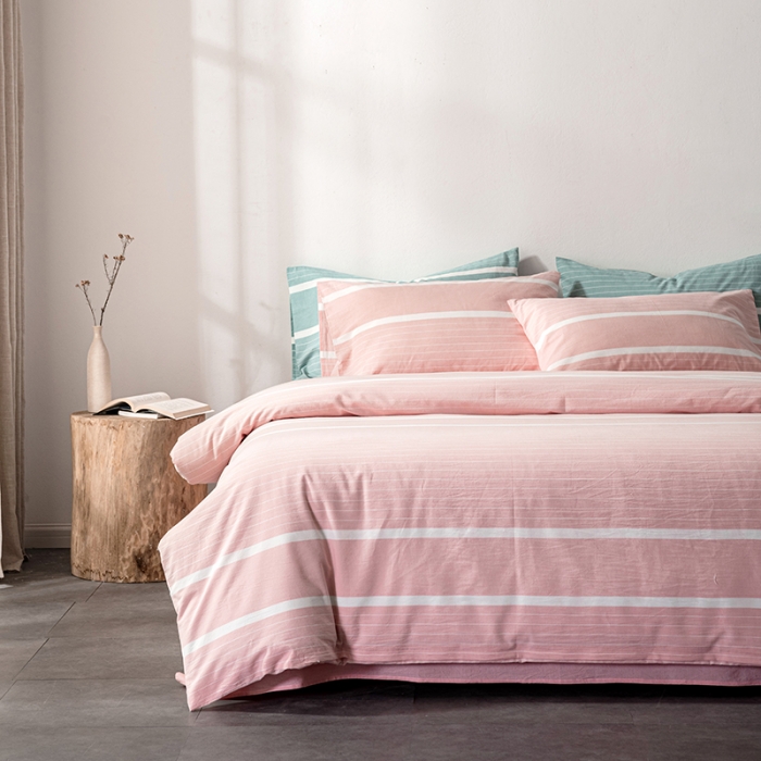 91家纺网 家纺一手货源 找家纺 久典 2022新款A类色织全棉水洗棉四件套（单品有售）极简粉