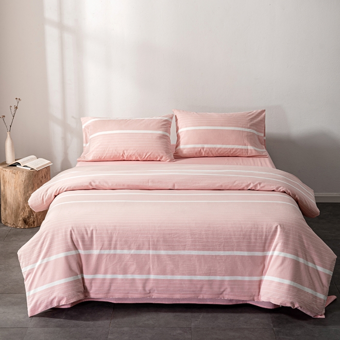 91家纺网 家纺一手货源 找家纺 久典 2022新款A类色织全棉水洗棉四件套（单品有售）极简粉