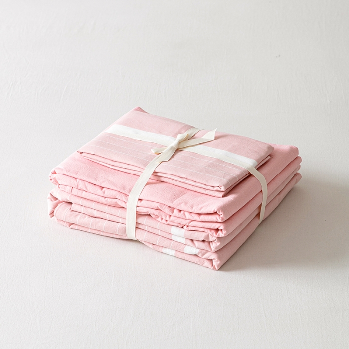 91家纺网 家纺一手货源 找家纺 久典 2022新款A类色织全棉水洗棉四件套（单品有售）极简粉