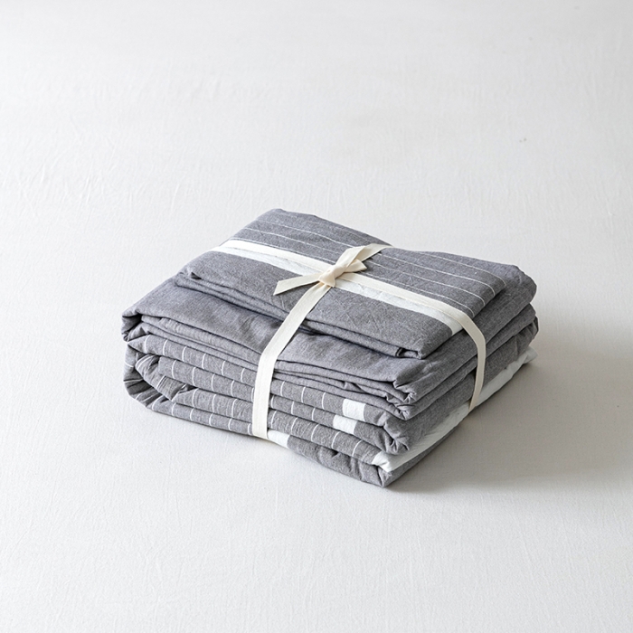 91家纺网 家纺一手货源 找家纺 久典 2022新款A类色织全棉水洗棉四件套（单品有售）极简灰