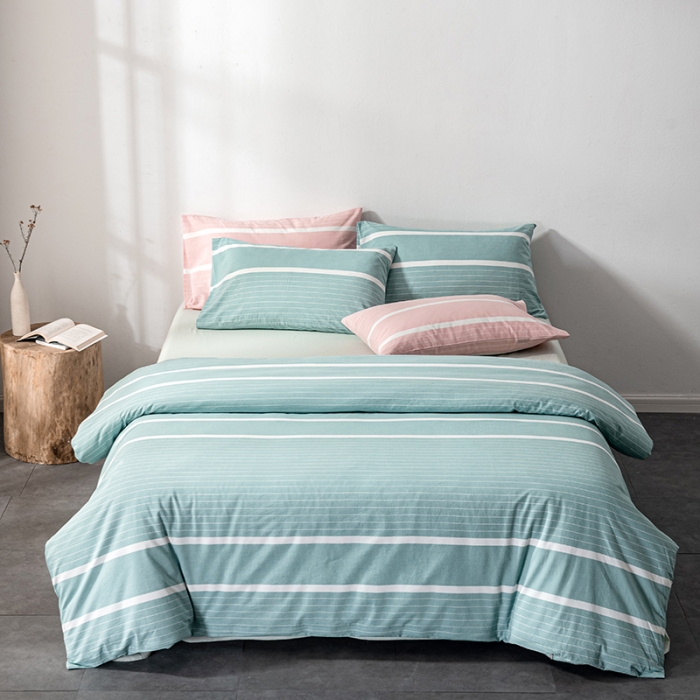 91家纺网 家纺一手货源 找家纺 久典 2022新款A类色织全棉水洗棉四件套（单品有售）极简绿