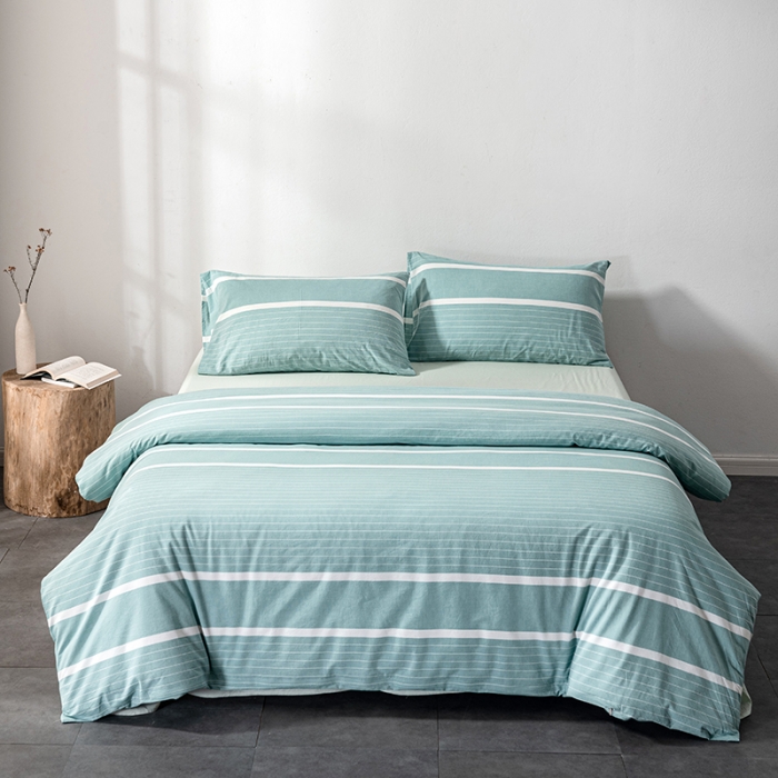 91家纺网 家纺一手货源 找家纺 久典 2022新款A类色织全棉水洗棉四件套（单品有售）极简绿