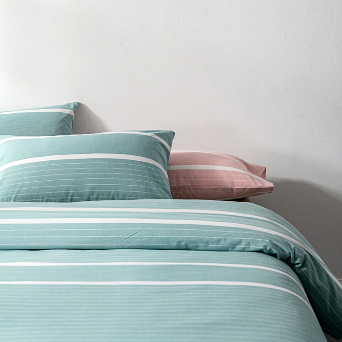 91家纺网 家纺一手货源 找家纺 久典 2022新款A类色织全棉水洗棉四件套（单品有售）极简绿