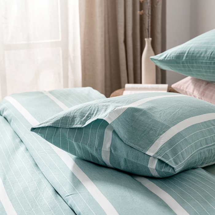 91家纺网 家纺一手货源 找家纺 久典 2022新款A类色织全棉水洗棉四件套（单品有售）极简绿