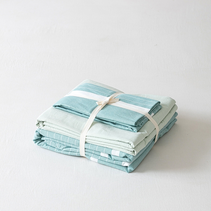 91家纺网 家纺一手货源 找家纺 久典 2022新款A类色织全棉水洗棉四件套（单品有售）极简绿