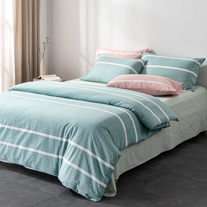 91家纺网 家纺一手货源 找家纺 久典 2022新款A类色织全棉水洗棉四件套（单品有售）极简绿