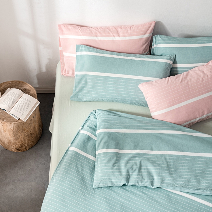 91家纺网 家纺一手货源 找家纺 久典 2022新款A类色织全棉水洗棉四件套（单品有售）极简绿