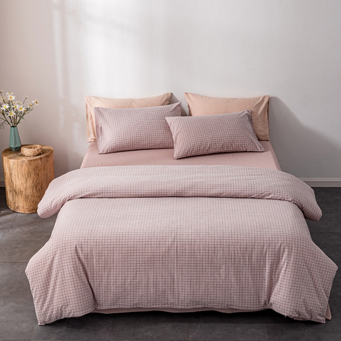 91家纺网 家纺一手货源 找家纺 久典2022新款A类色织全棉水洗棉四件套（单品有售）京都粉格