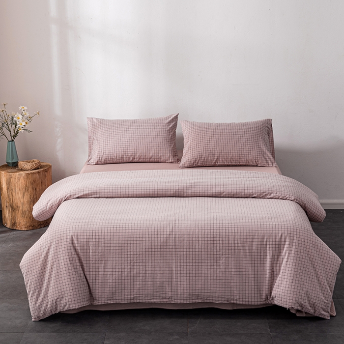 91家纺网 家纺一手货源 找家纺 久典2022新款A类色织全棉水洗棉四件套（单品有售）京都粉格