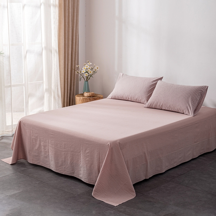 91家纺网 家纺一手货源 找家纺 久典2022新款A类色织全棉水洗棉四件套（单品有售）京都粉格