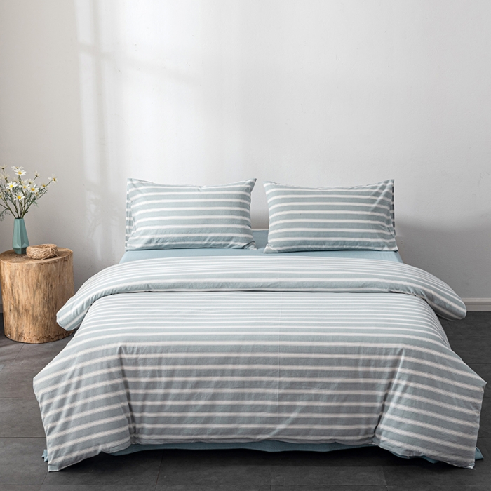 91家纺网 家纺一手货源 找家纺 久典 2022新款A类色织全棉水洗棉四件套（单品有售）兰粗条