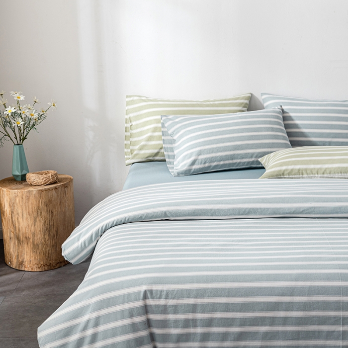 91家纺网 家纺一手货源 找家纺 久典 2022新款A类色织全棉水洗棉四件套（单品有售）兰粗条