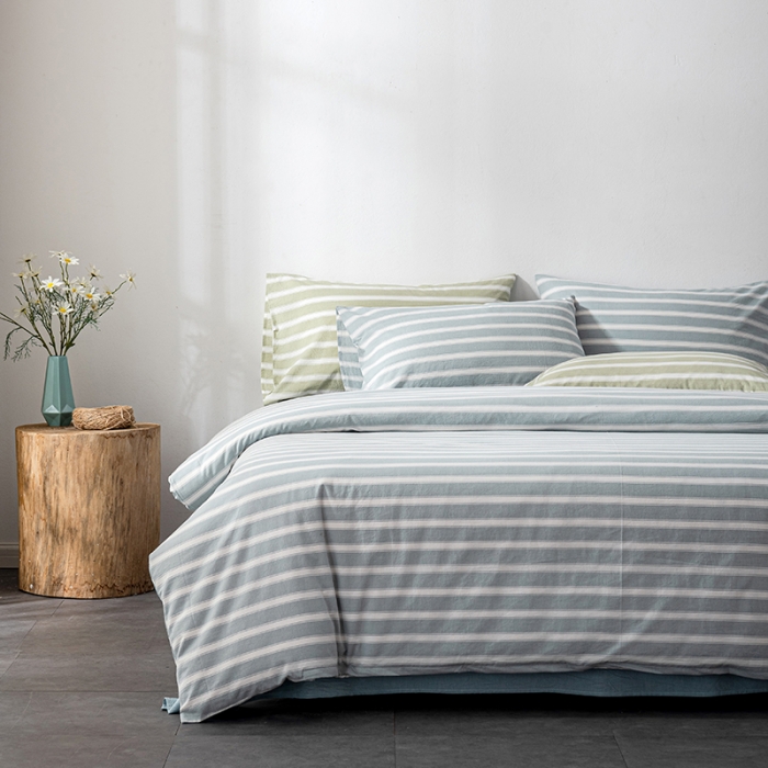 91家纺网 家纺一手货源 找家纺 久典 2022新款A类色织全棉水洗棉四件套（单品有售）兰粗条