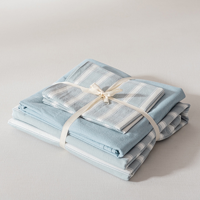 91家纺网 家纺一手货源 找家纺 久典 2022新款A类色织全棉水洗棉四件套（单品有售）兰粗条