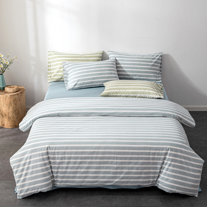 91家纺网 家纺一手货源 找家纺 久典 2022新款A类色织全棉水洗棉四件套（单品有售）兰粗条