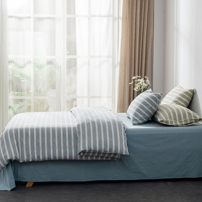 91家纺网 家纺一手货源 找家纺 久典 2022新款A类色织全棉水洗棉四件套（单品有售）兰粗条