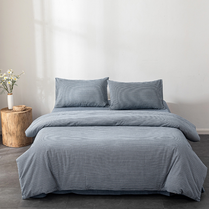 91家纺网 家纺一手货源 找家纺 久典 2022新款A类色织全棉水洗棉四件套（单品有售）兰细条