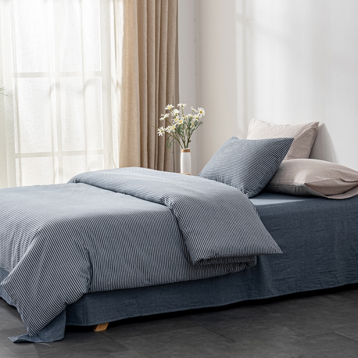 91家纺网 家纺一手货源 找家纺 久典 2022新款A类色织全棉水洗棉四件套（单品有售）兰细条