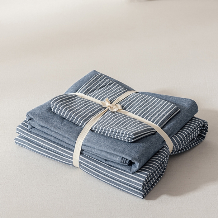 91家纺网 家纺一手货源 找家纺 久典 2022新款A类色织全棉水洗棉四件套（单品有售）兰细条