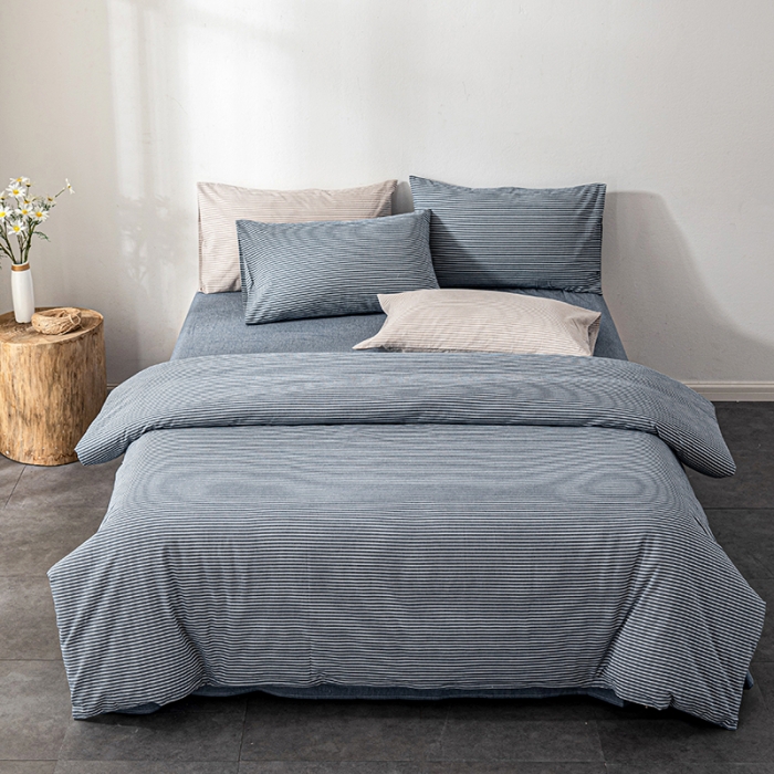 91家纺网 家纺一手货源 找家纺 久典 2022新款A类色织全棉水洗棉四件套（单品有售）兰细条