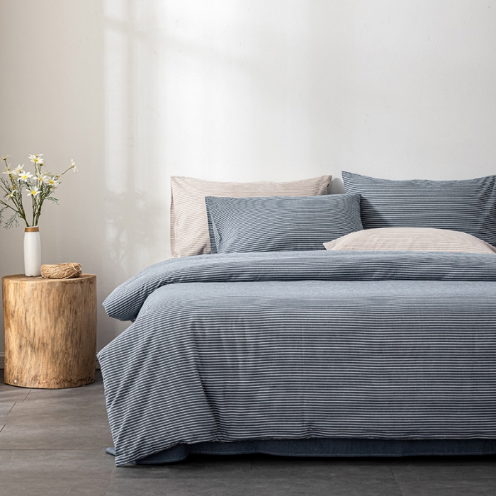 91家纺网 家纺一手货源 找家纺 久典 2022新款A类色织全棉水洗棉四件套（单品有售）兰细条