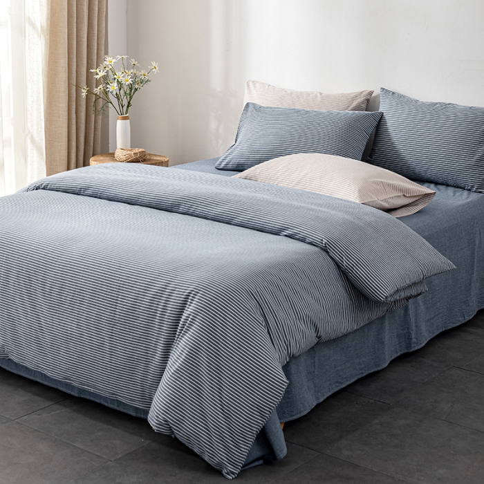 91家纺网 家纺一手货源 找家纺 久典 2022新款A类色织全棉水洗棉四件套（单品有售）兰细条