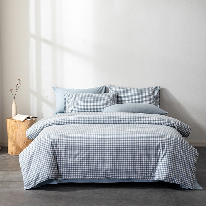 91家纺网 家纺一手货源 找家纺 久典 2022新款A类色织全棉水洗棉四件套（单品有售）兰小格