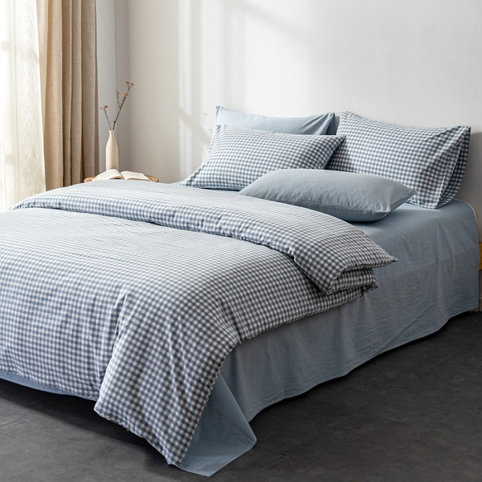 91家纺网 家纺一手货源 找家纺 久典 2022新款A类色织全棉水洗棉四件套（单品有售）兰小格