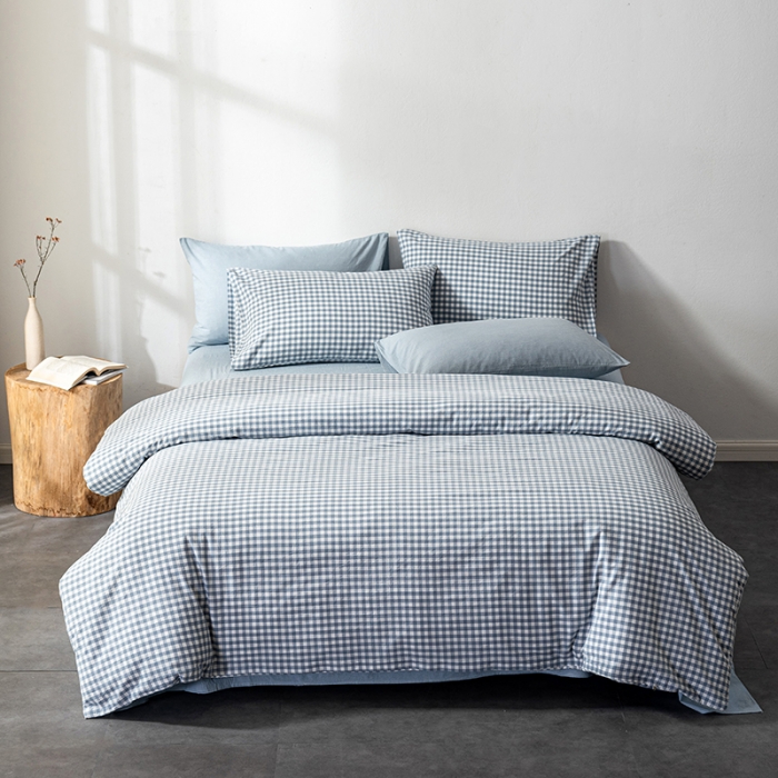 91家纺网 家纺一手货源 找家纺 久典 2022新款A类色织全棉水洗棉四件套（单品有售）兰小格