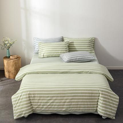 久典 2022新款A类色织全棉水洗棉四件套（单品有售）绿粗条