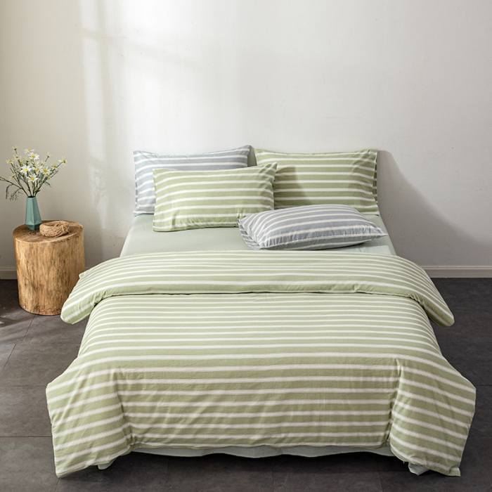 91家纺网 家纺一手货源 找家纺 久典 2022新款A类色织全棉水洗棉四件套（单品有售）绿粗条